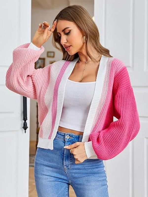 Spring / Summer Stylish Knitted Cardigan with Contrast Colours Rose
