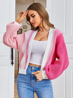 Spring / Summer Stylish Knitted Cardigan with Contrast Colours Rose