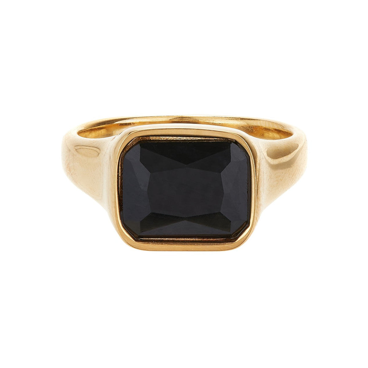 Square Gold Cocktail Ring: Black