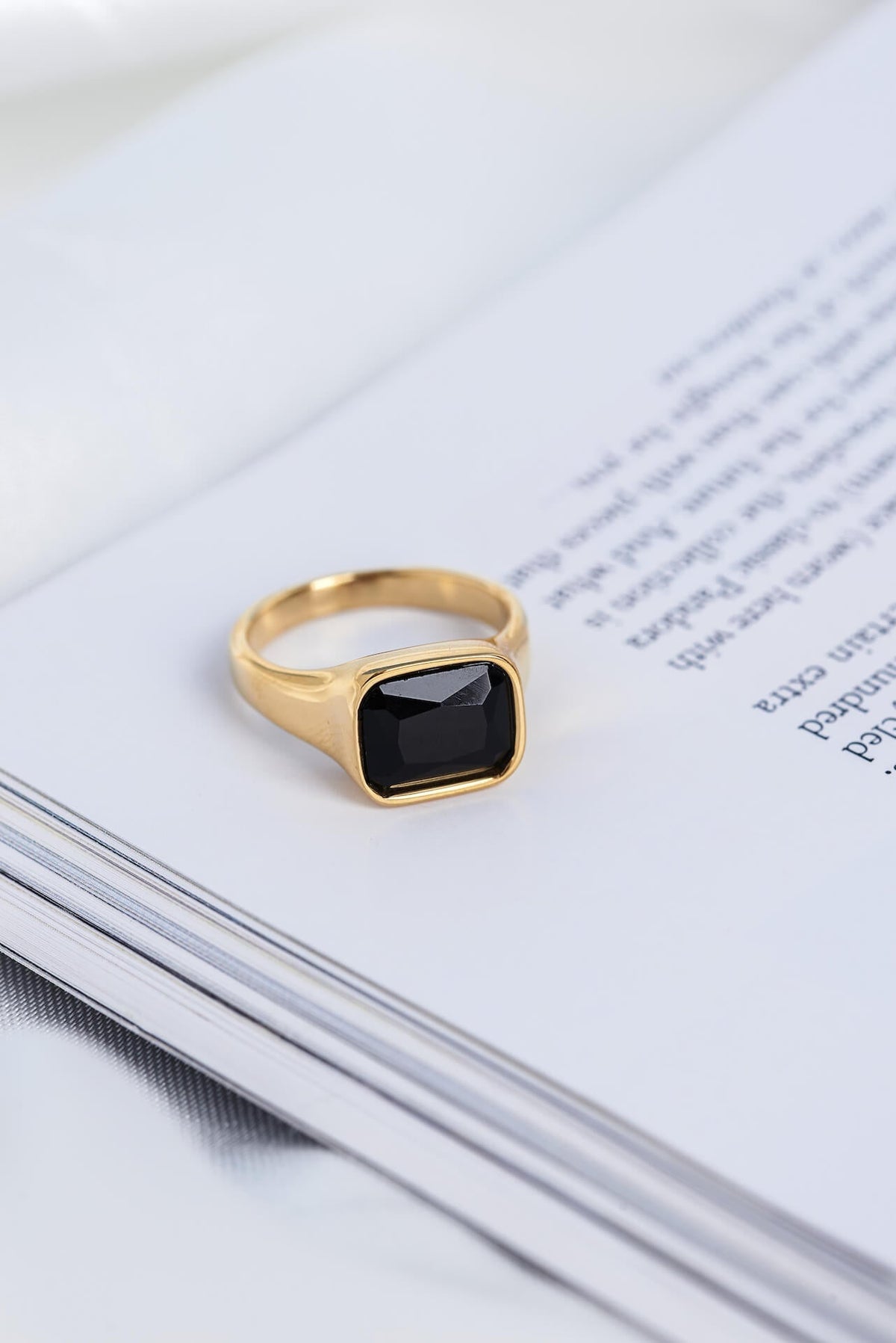 Square Gold Cocktail Ring: Black