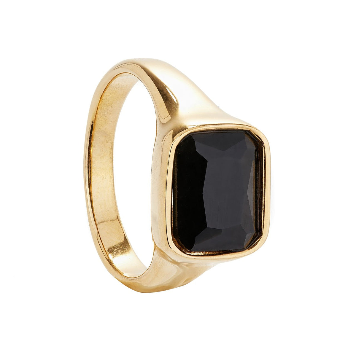 Square Gold Cocktail Ring: Black