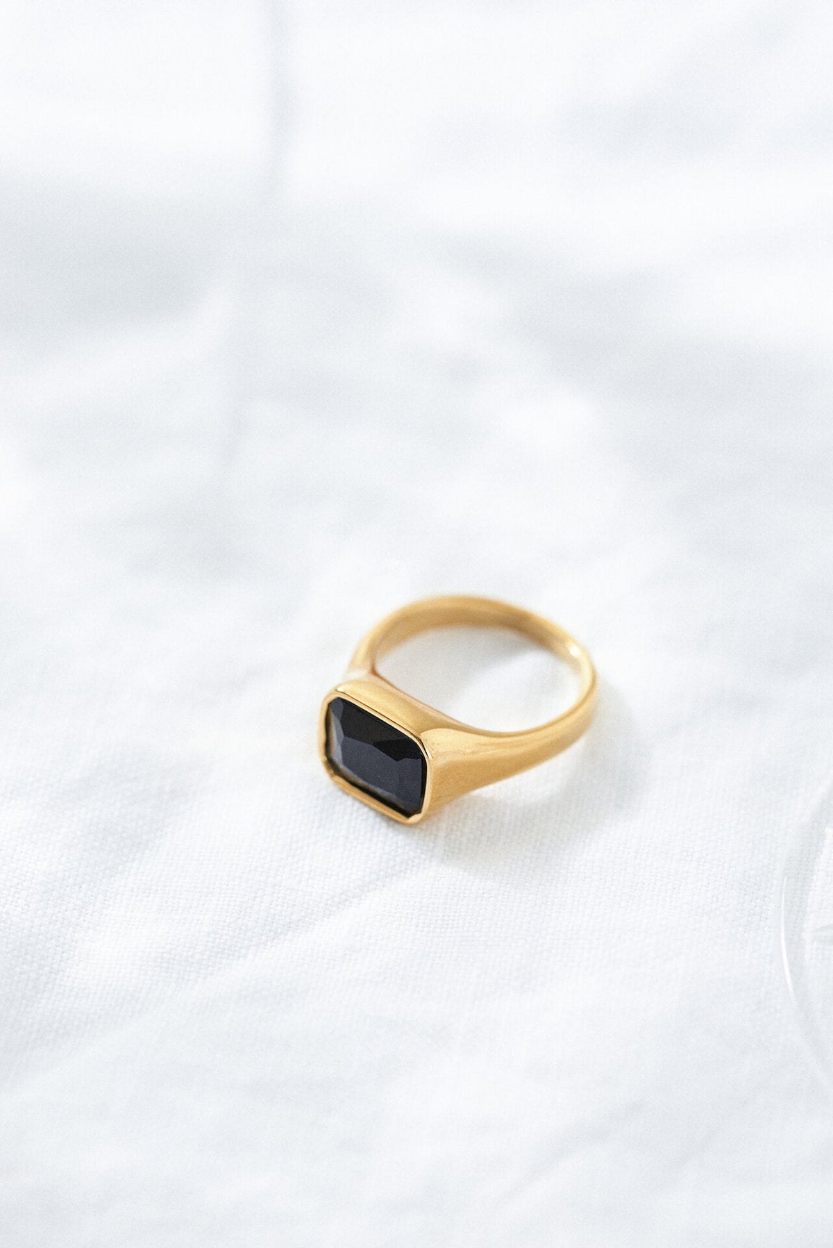 Square Gold Cocktail Ring: Black