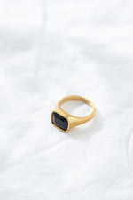 Square Gold Cocktail Ring: Black