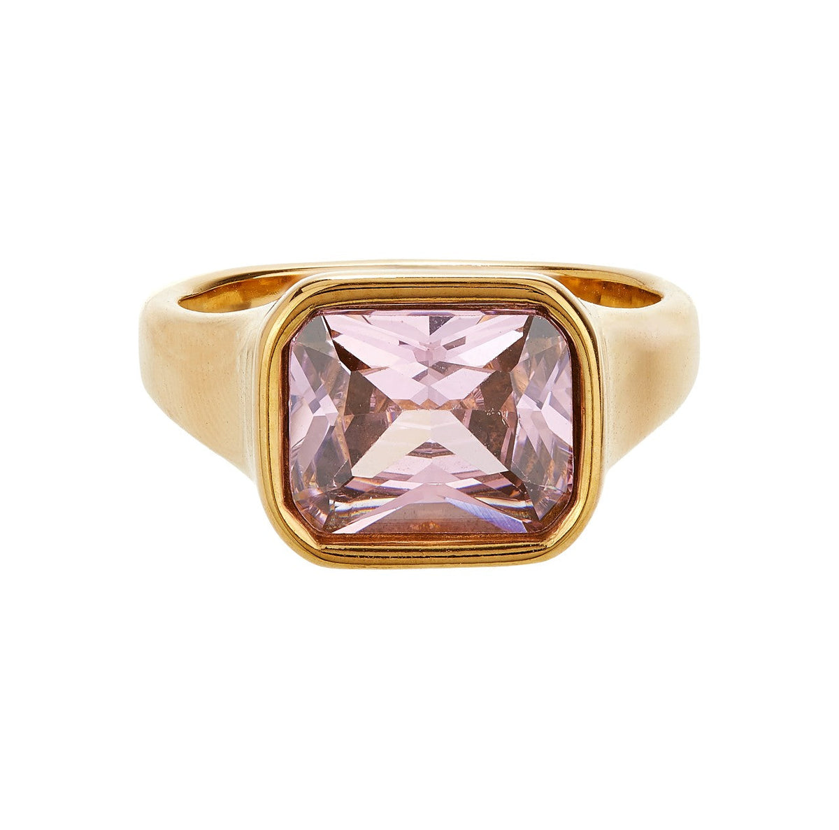 Square Gold Cocktail Ring: Pink