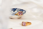 Square Gold Cocktail Ring: Pink