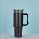Stainless Steel Water Tumbler 40 Oz Cup Handle Straw Insulated Bottle Dupe Mug Black