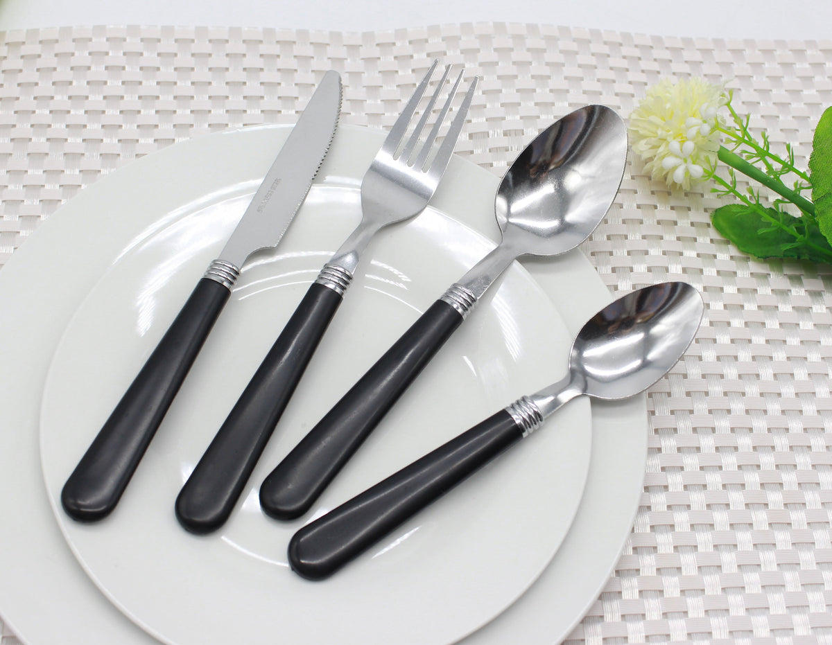 Cutlery Sets Stainless Steel Basic 24 piece Set Black Plastic PP Handle Dishwasher Safe