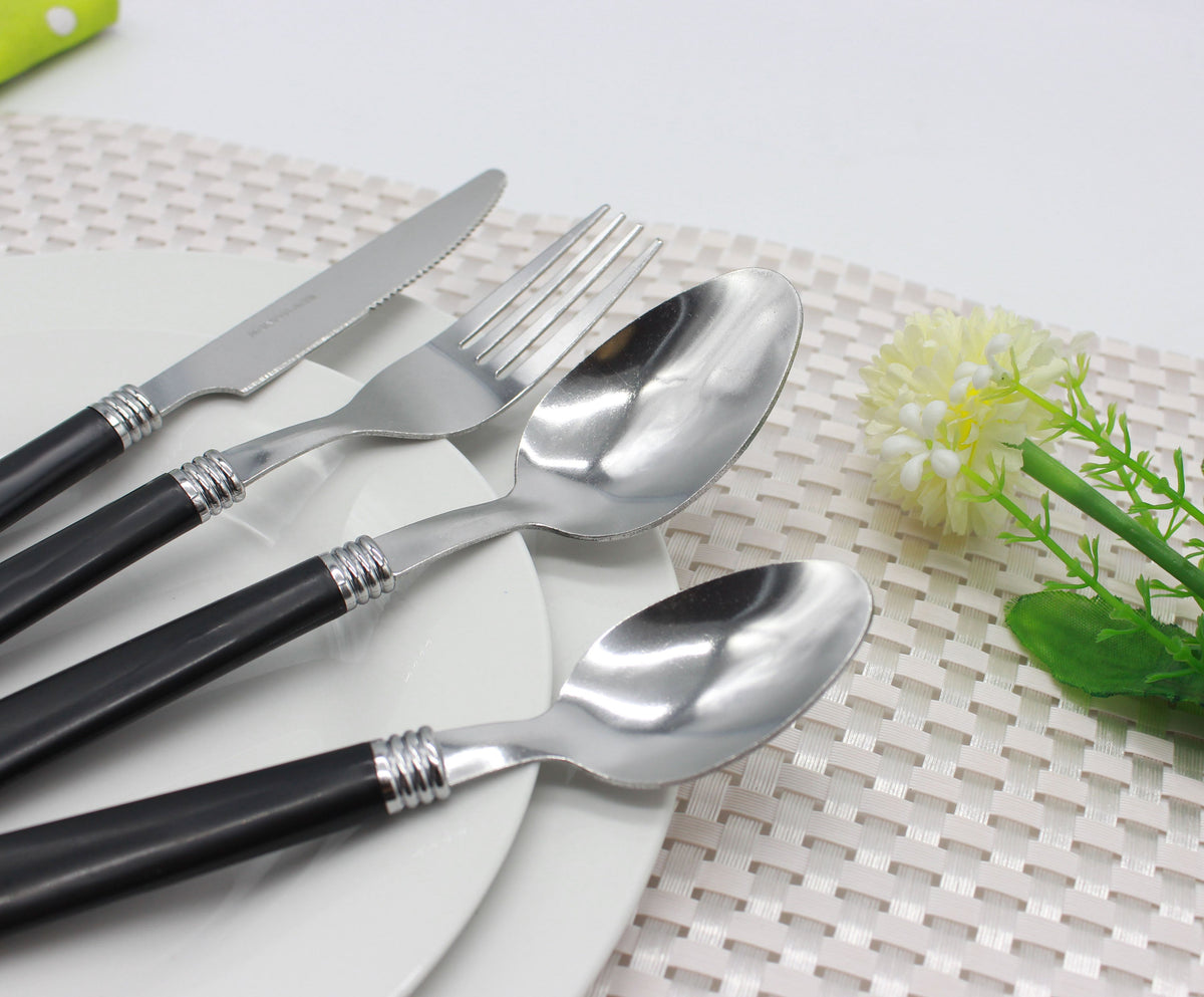 Cutlery Sets Stainless Steel Basic 24 piece Set Black Plastic PP Handle Dishwasher Safe