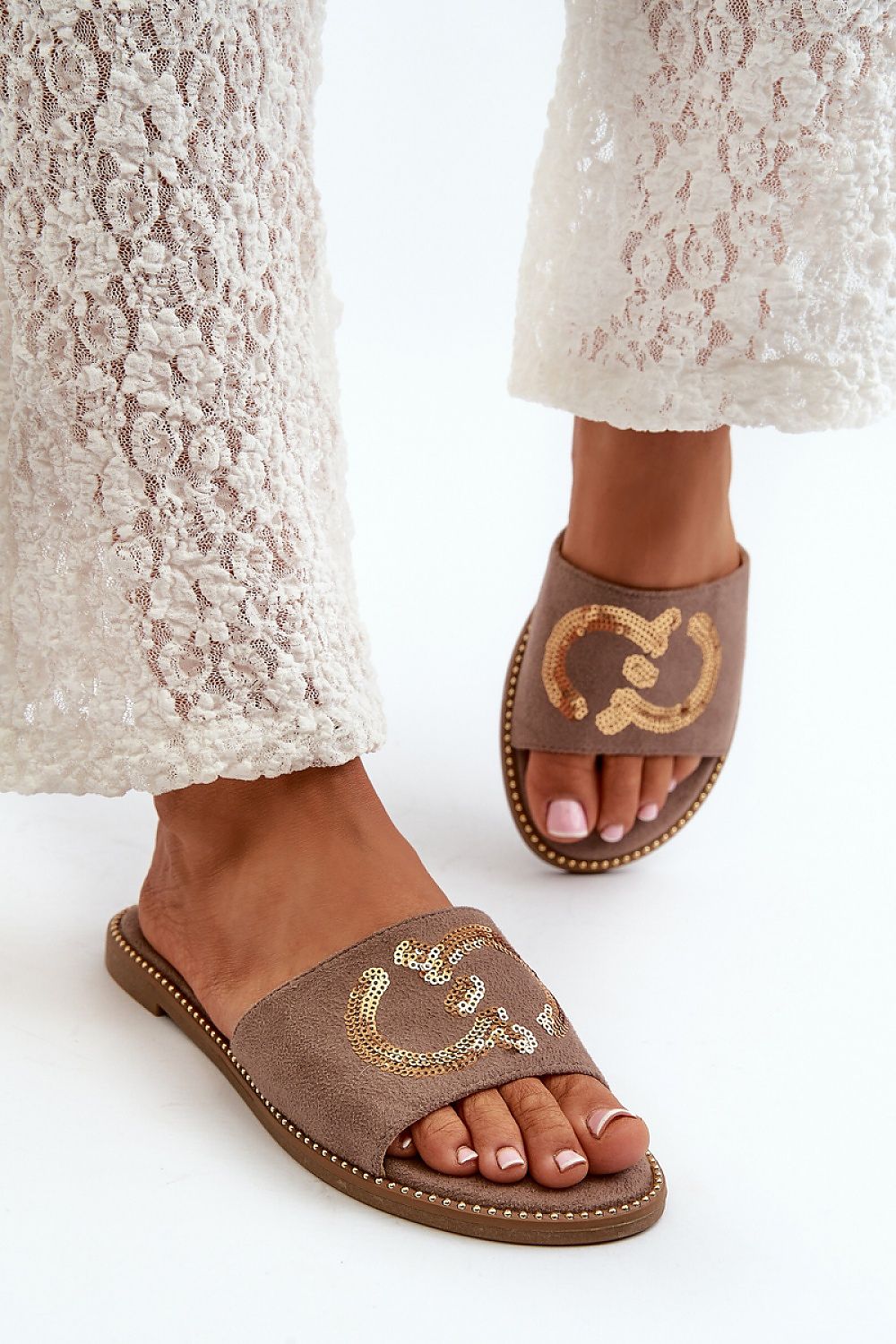 Step In Style Eco-Suede Flat Flip-Flops with Sequin Strap