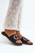 Step In Style Eco-Suede Flat Flip-Flops with Sequin Strap black
