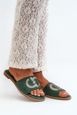 Step In Style Eco-Suede Flat Flip-Flops with Sequin Strap green