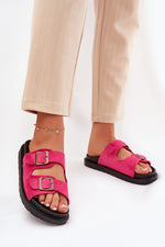 Step In Style Eco-Suede Platform Sandals with Buckle Straps pink
