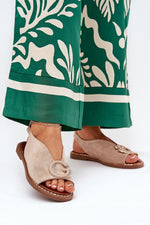 Step In Style Flat Eco-Suede Sandals with Adjustable Buckle beige