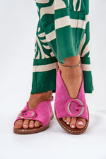 Step In Style Flat Eco-Suede Sandals with Adjustable Buckle pink