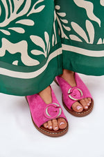 Step In Style Flat Eco-Suede Sandals with Adjustable Buckle