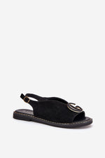 Step In Style Flat Eco-Suede Sandals with Adjustable Buckle