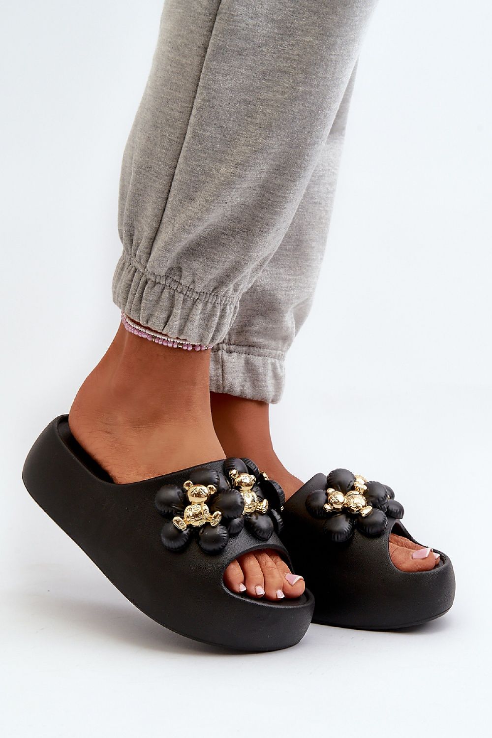 Step In Style Lightweight Foam Flip-Flops with Embellished Straps black