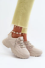 Step In Style Massive Platform Sneakers with Decorative Lacing beige