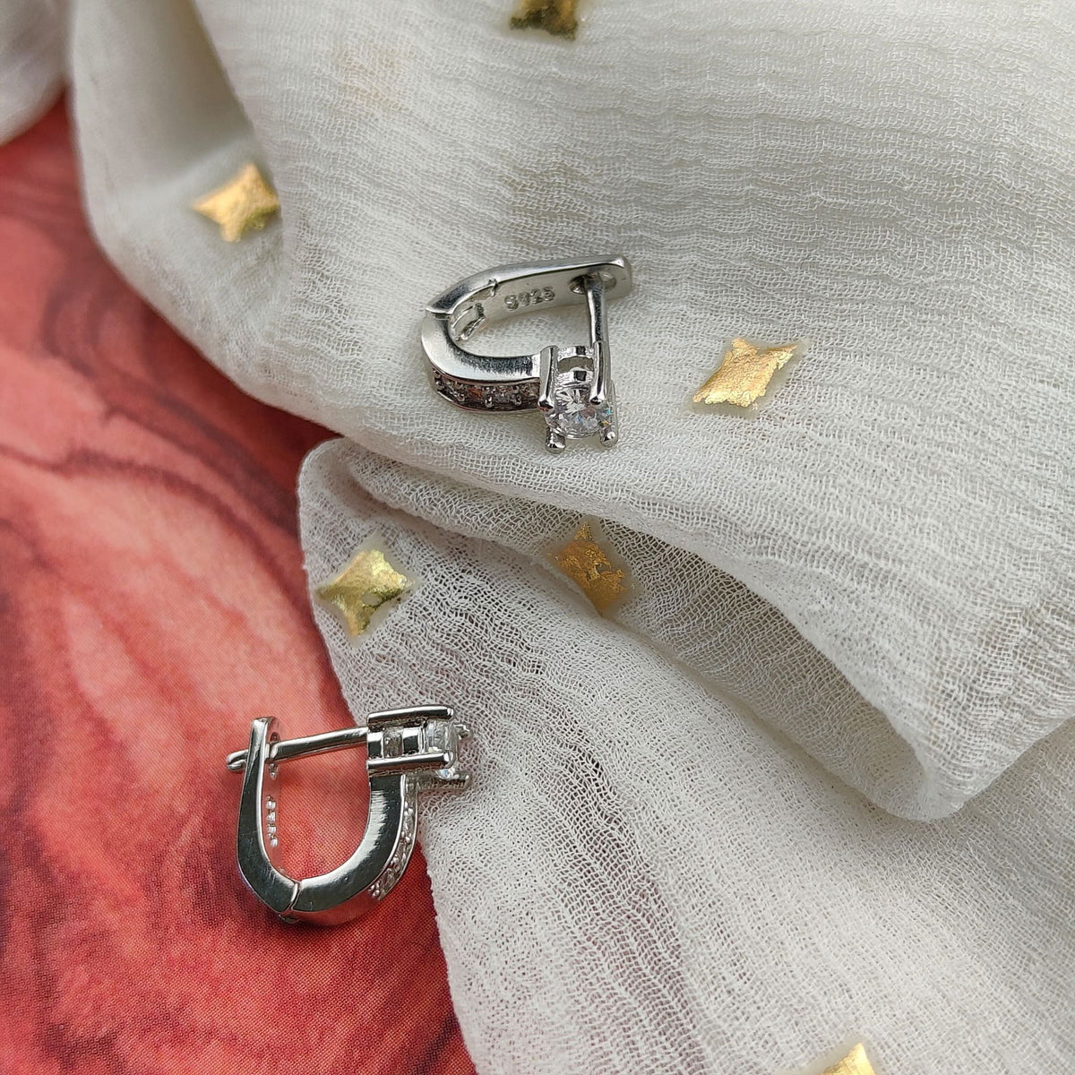 Sterling Silver U Shape Hoop Studs Minimalist Stud Ear Pierced Zircon Earrings