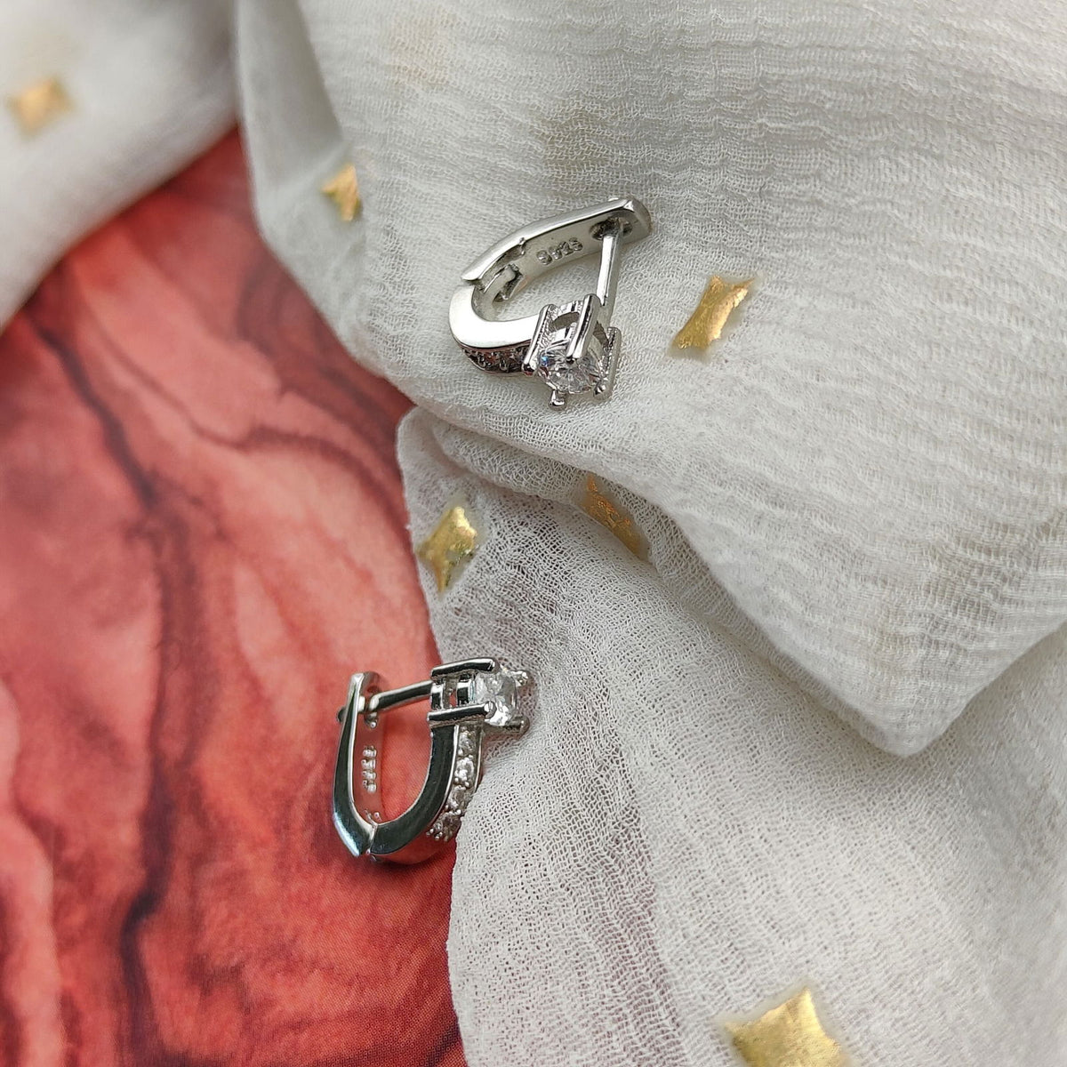 Sterling Silver U Shape Hoop Studs Minimalist Stud Ear Pierced Zircon Earrings