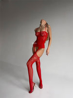 STRIPPED Red Fishnet Bodysuit One Size