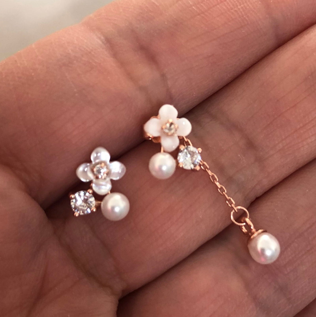 Studs with Spring flowers NO 6 White Rose Gold Plated Silver
