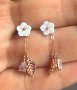 Studs with Spring flowers NO 8 White Rose Gold Plated Silver