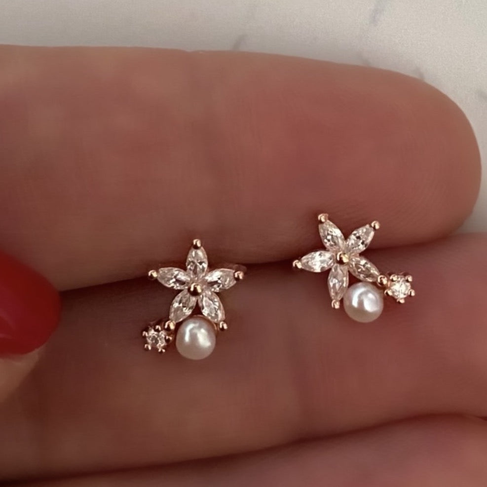 Studs with Spring flowers NO 12 White Rose Gold Plated Silver