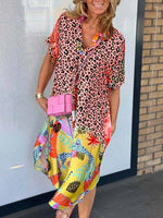 Summer Fashion Women's Semi-Open Collar Print Loose Dress Orange