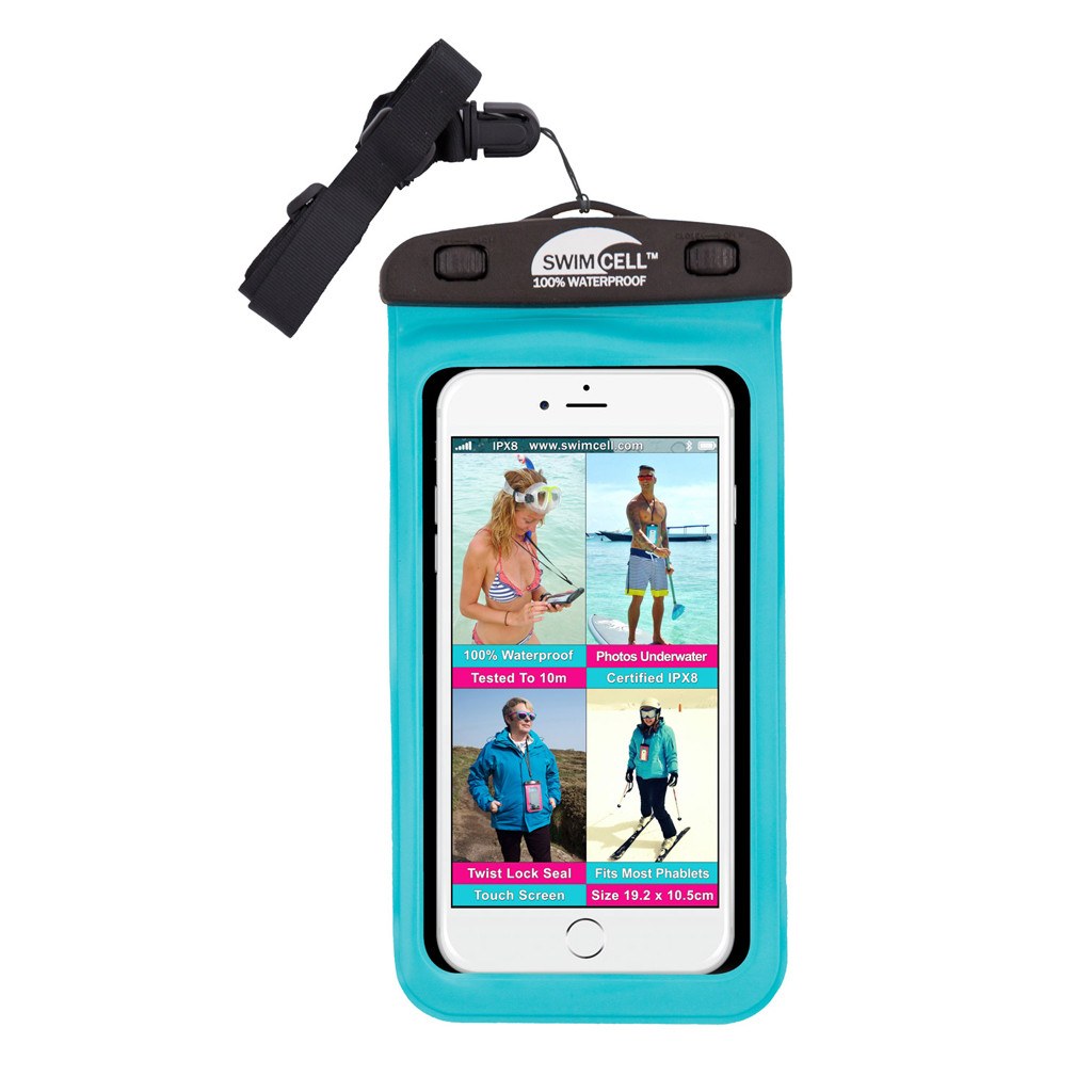 SwimCell Waterproof Phone Case - Large Aqua Blue
