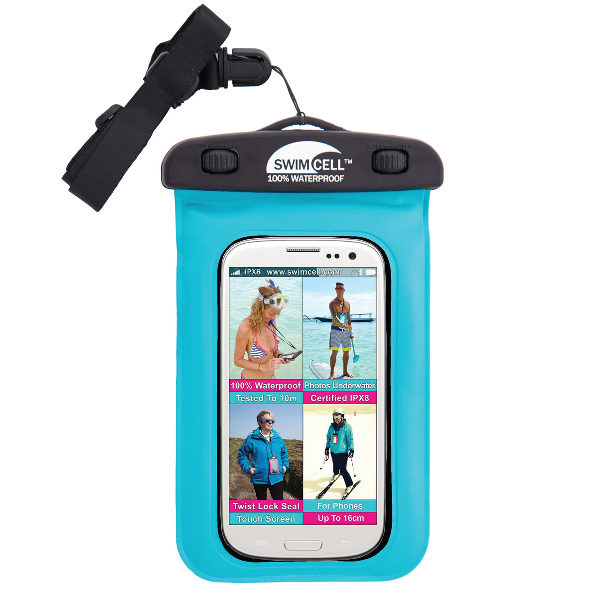 SwimCell Waterproof Phone Case - Standard Aqua Blue