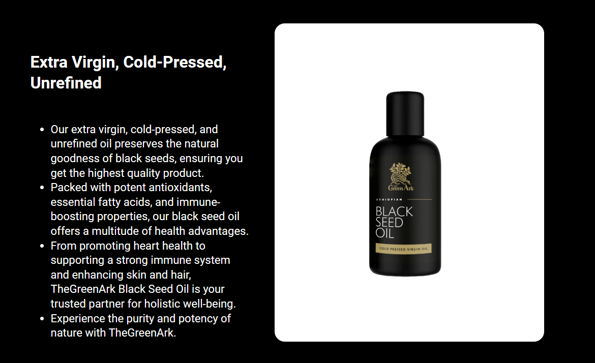 TheGreenArk Ethiopian Organic Virgin Black Seed Oil 100ml