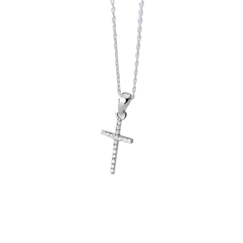 Theresa Silver Simple Diamond Cross Pendant Necklace