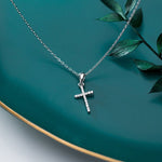 Theresa Silver Simple Diamond Cross Pendant Necklace