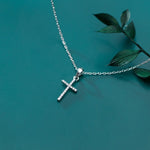 Theresa Silver Simple Diamond Cross Pendant Necklace