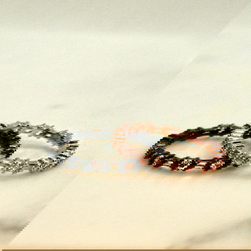 Thin pave-set ring with Small Oval and Square clear zircon stones