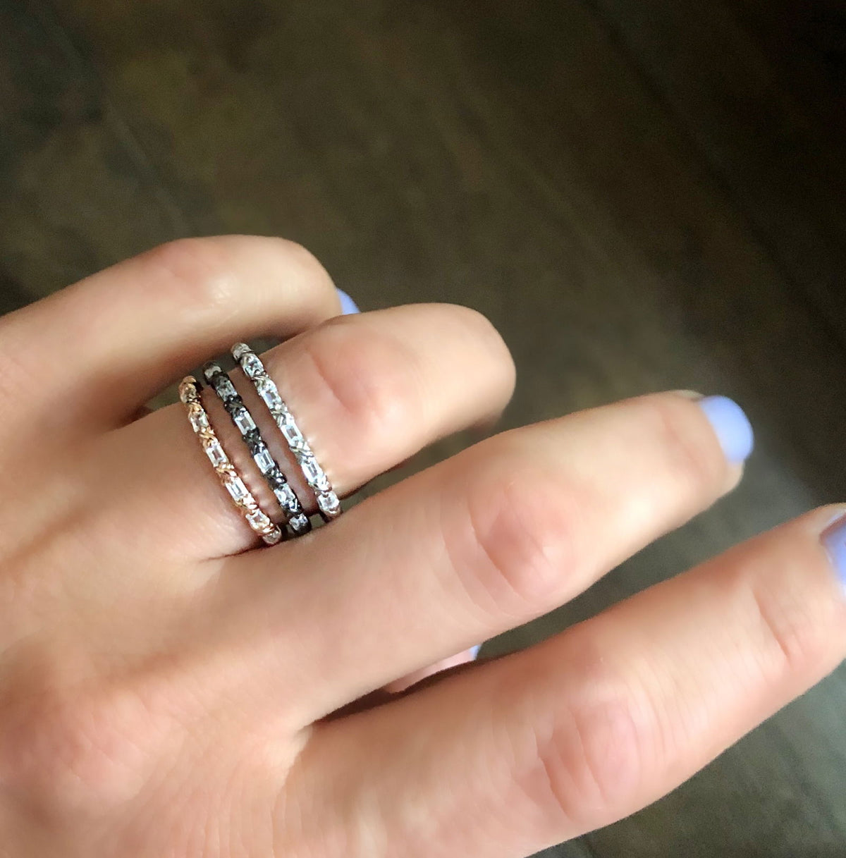 Thin pave-set ring with Small Square clear zircon stones