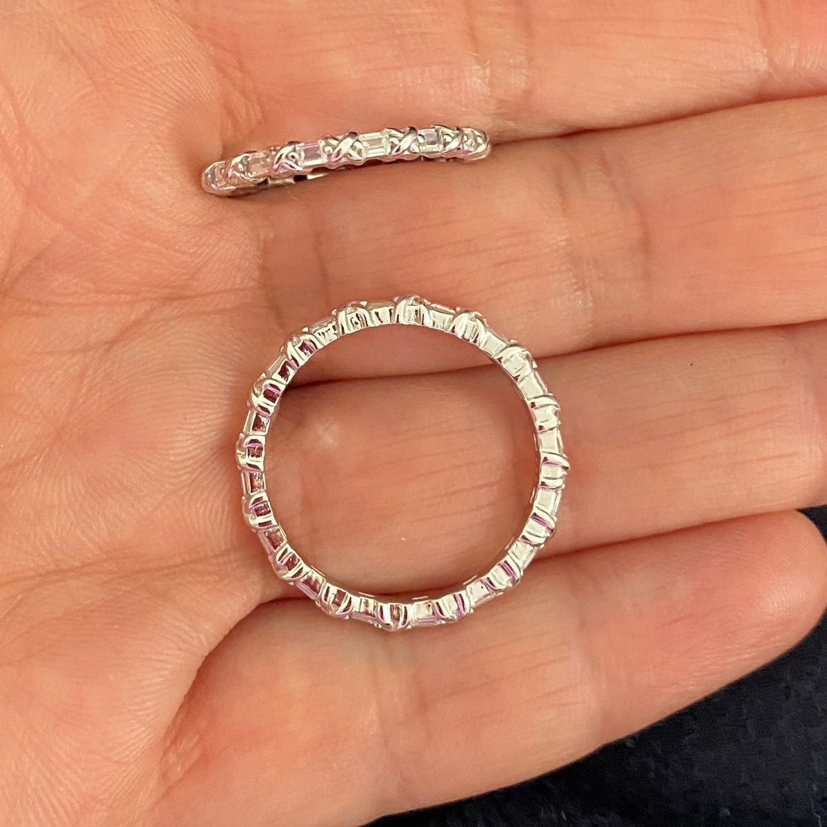 Thin pave-set ring with Small Square clear zircon stones Silver Silver