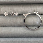 Thin Rings with clear zircon stones - Sparkle Collection Adjustable Silver No5