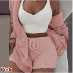 Three Piece Fashionable Ladies Fleece Loungewear Set Pink