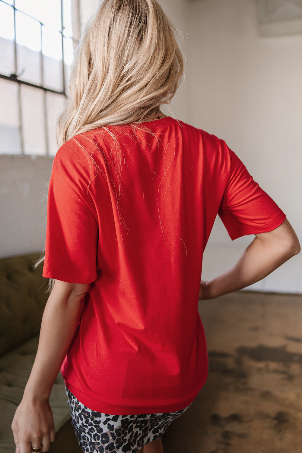 Tomato Red COWBOY Take Me Away Graphic Western Loose Tee T Shirt