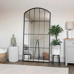 Tomi - Full Length Black Metal Arched Lattice Window Mirror - 150cm x 60cm.