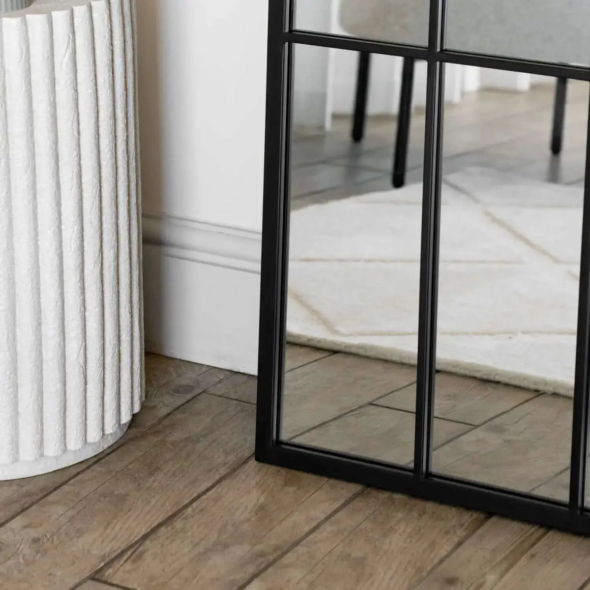 Tomi- Full Length Black Metal Arched Lattice Window Mirror - 180cm x 105cm.