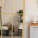 Tomi - Full Length Gold Metal Arched Lattice Window Mirror - 150cm x 60cm.