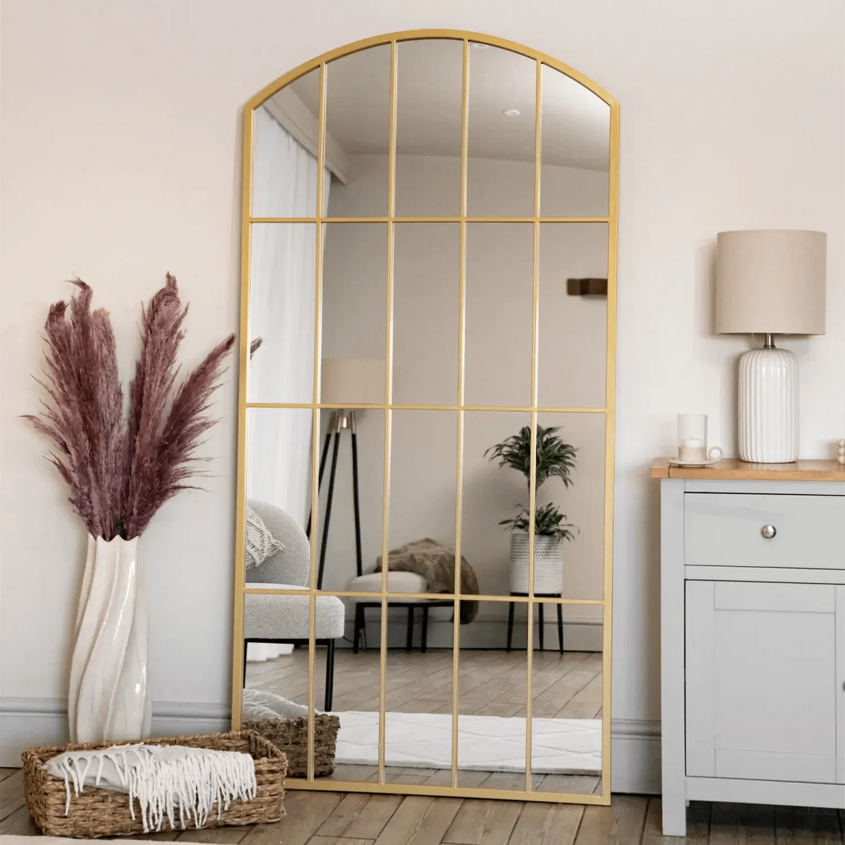 Tomi- Full Length Gold Metal Arched Lattice Window Mirror - 180cm x 90cm