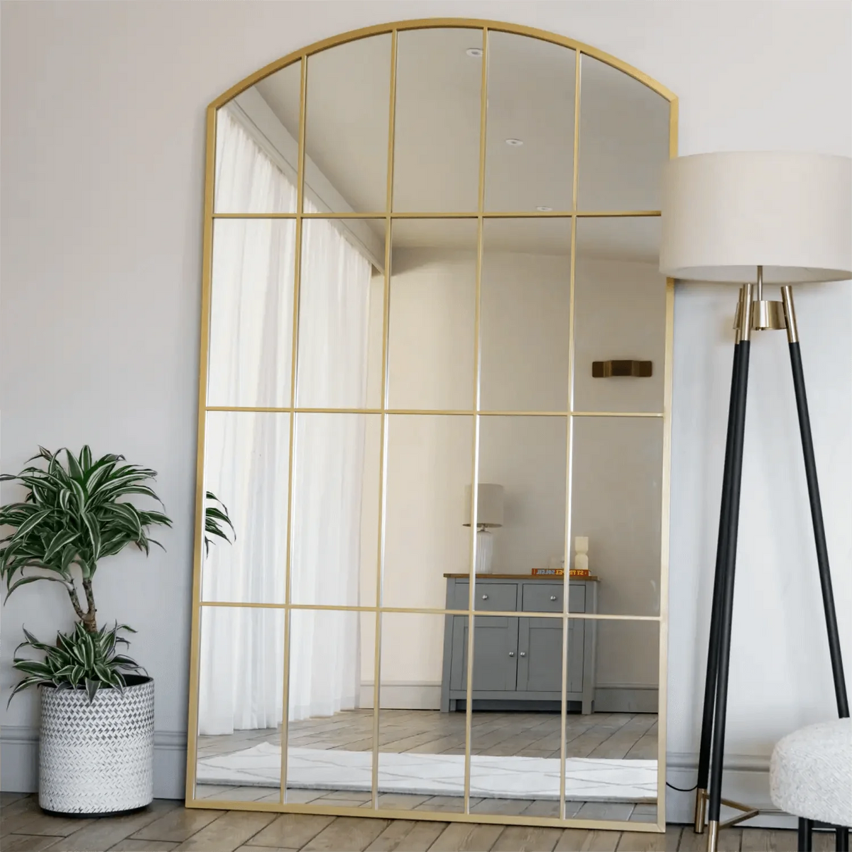 Tomi- Full Length Gold Metal Arched Lattice Window Mirror - 200cm x 120cm
