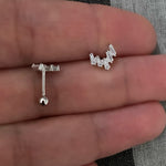 Tragus - Piercing V with clear zircon - White Silver