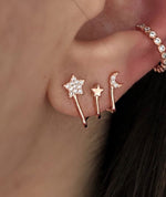 Rose Gold Plated Silver Triple Star Earrings