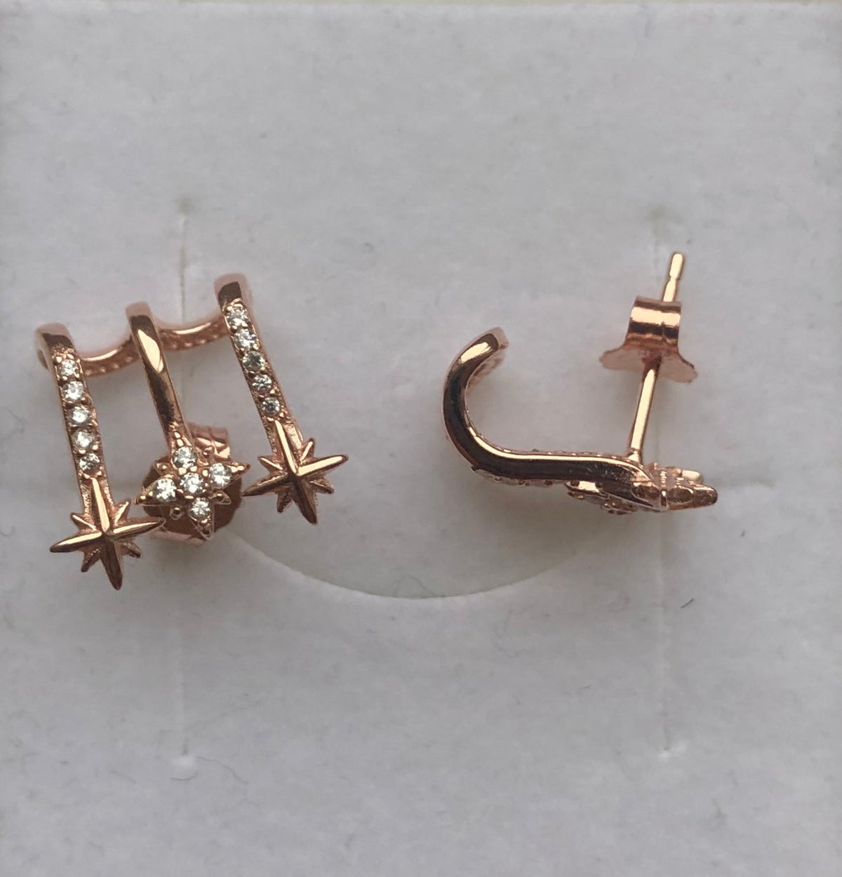 Rose Gold Plated Silver Triple Star Earrings Morning Star