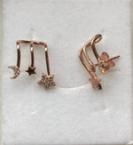 Rose Gold Plated Silver Triple Star Earrings Moon And Star